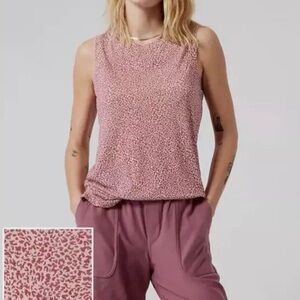 Athleta Pink Micro-Cheetah Breezy Crewneck Athletic Relaxed Fit Tank Top